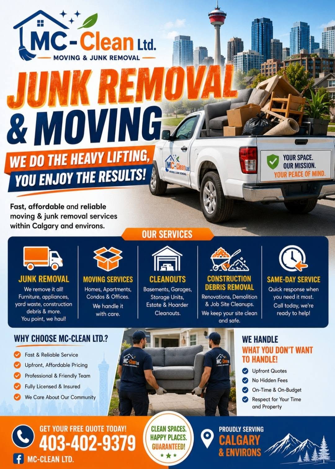 MC-Clean Ltd. junk removal and moving service flyer